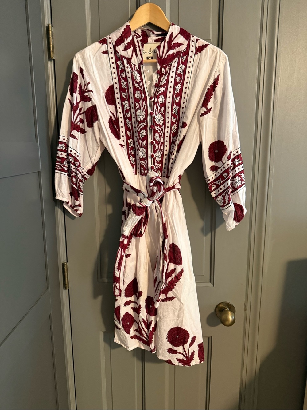 Boho Embroidered White Dress with Burgundy Floral Accents